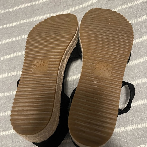 Eileen Fisher Wesson Black Suede Wedge Espadrilles Cross Cross Ankle Strap - Picture 6 of 6